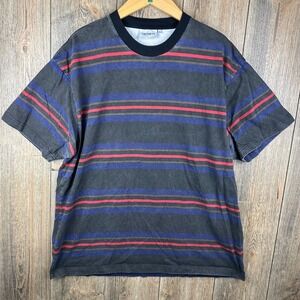 Carhartt WIP Oregon T-Shirt Mens XL Striped Organic Cotton Short Sleeve Black